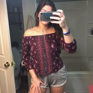 off the shoulder flower shirt 🌻